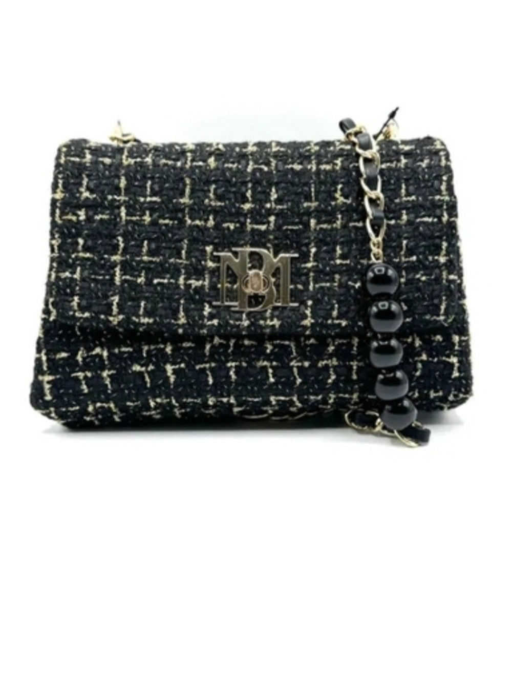 Badgley Mischka Black Tweed Crossbody with Gold Accents